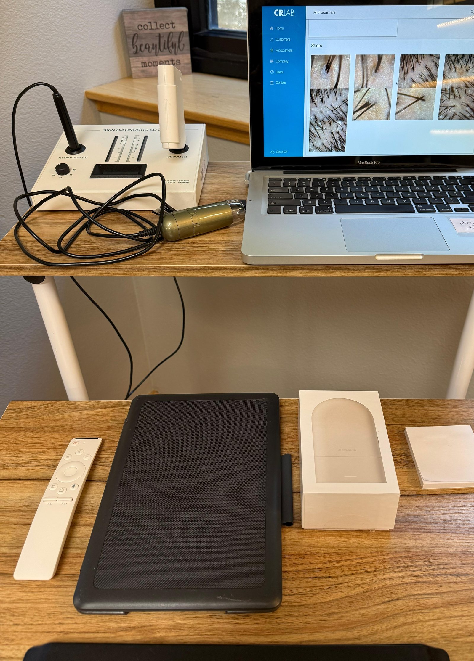 The CRLab microcamera and a Courage + Khazaka Skin Diagnostic unit at the CRLab Trichological Center in Fort Collins