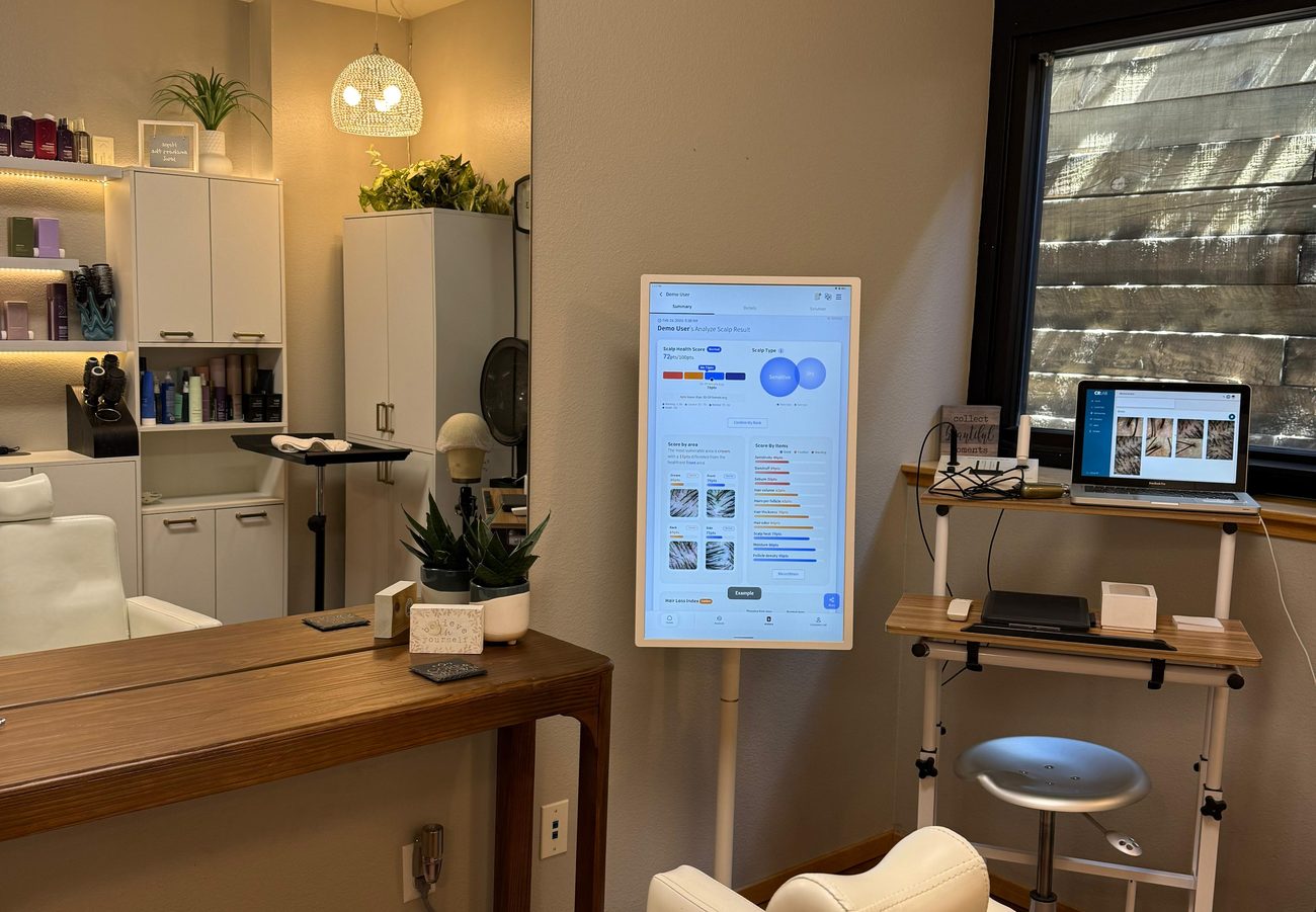 The evaluation position at Core & Crown Collective: the client chair facing the analysis screen